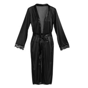 Shein Bath Robe Night Gown silky satin sheer black NWOT new panty set date long